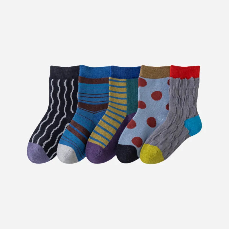 Kid's Modern Retro Style Crew Socks - 5 Pairs