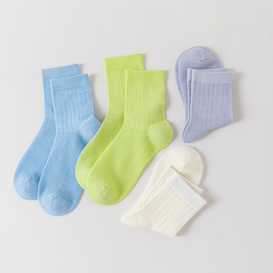 Kids' 99% Cotton Ultra-Soft Mesh Crew Socks (4-Pack) - sock set showing breathable mesh comfort