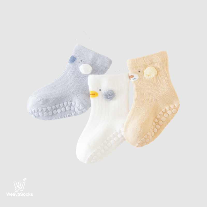 Babies' Non-Slip Mid Crew Socks-3 Pack