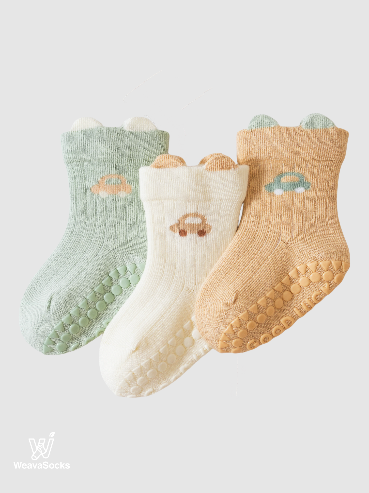 Babies' Non-Slip Ribbed Crew Socks-3 Pack