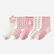 Kid's Girls' Dainty Floral & Bear Crew Socks - 5 Pairs - Weavasocks