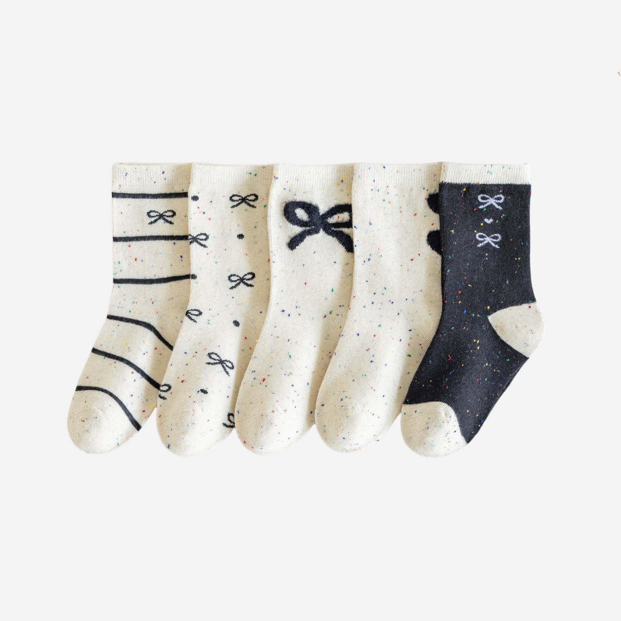 Kid's Confetti Bow Crew Socks - 5 Pairs