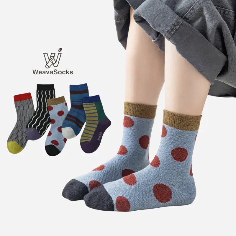 Kid's Modern Retro Style Crew Socks - 5 Pairs