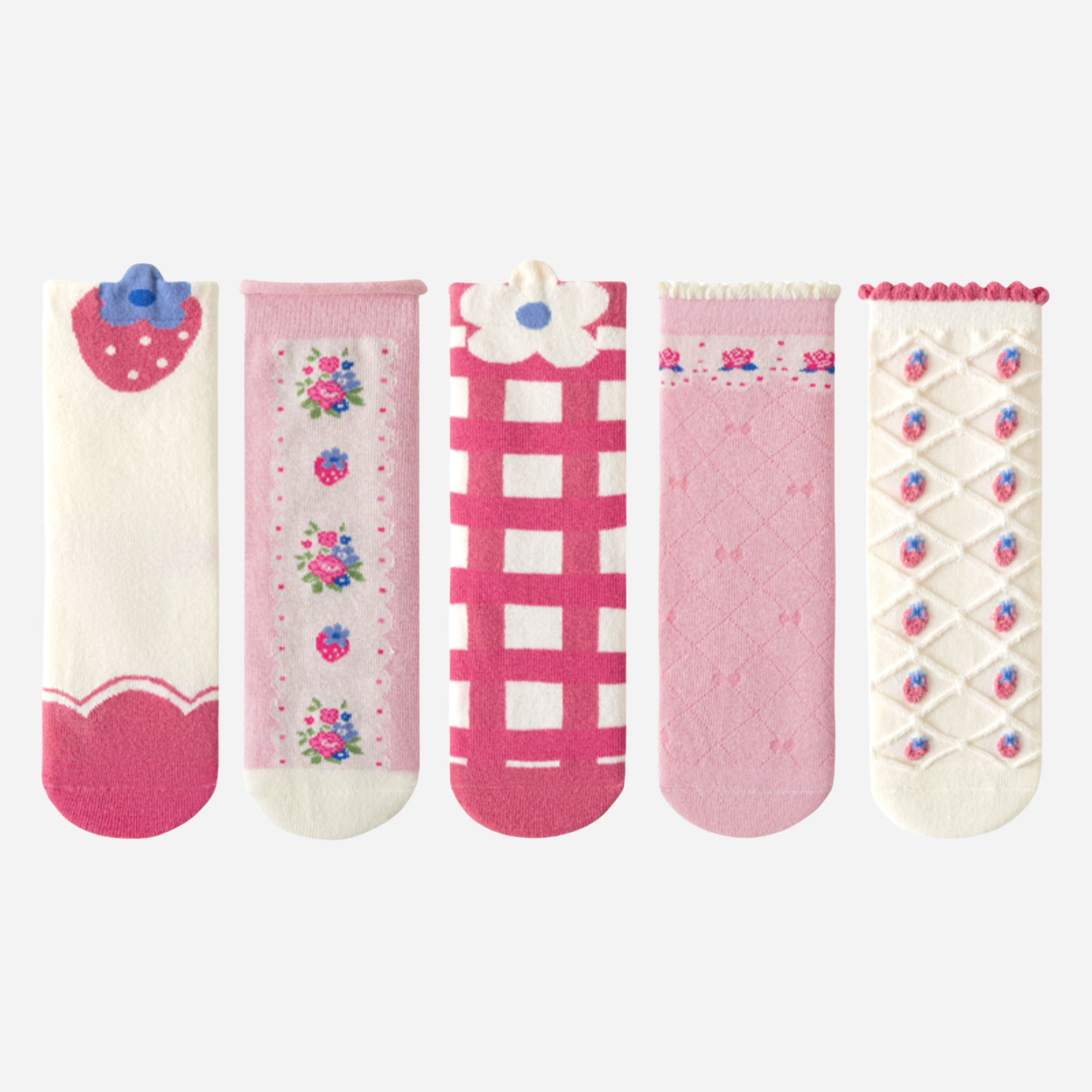 Kid's Sweet Berry & Floral Socks - 5 Pairs