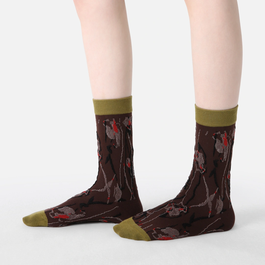 Women's Designer Abstract Floral & 3D Tufted Crew Socks (3-Pack)