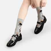 Women's Designer Retro Floral & Shimmer Plaid Crew Socks (3-Pack)