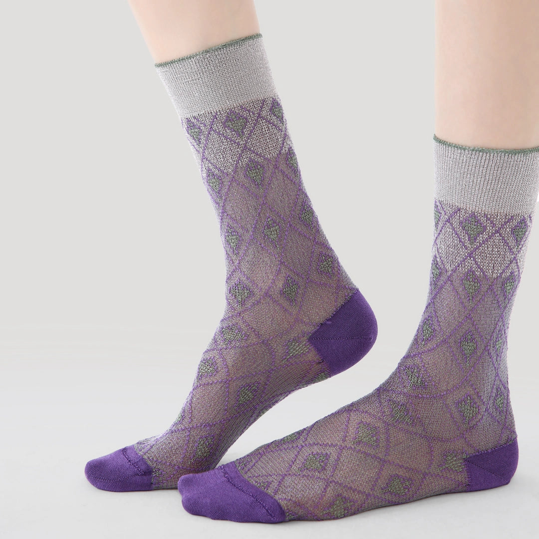 Women's Metallic Lurex Sheer Mesh Socks - product photo showing breathable mesh comfort