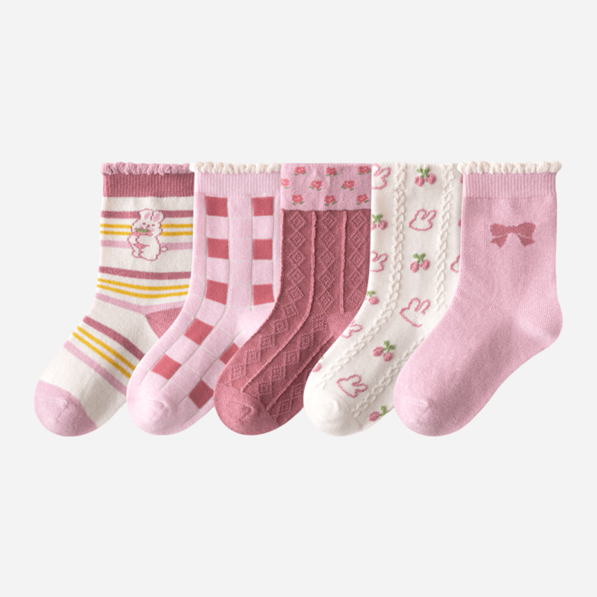 Kid's Girls' Textured Bunny & Bow Crew Socks - 5 Pairs - Weavasocks