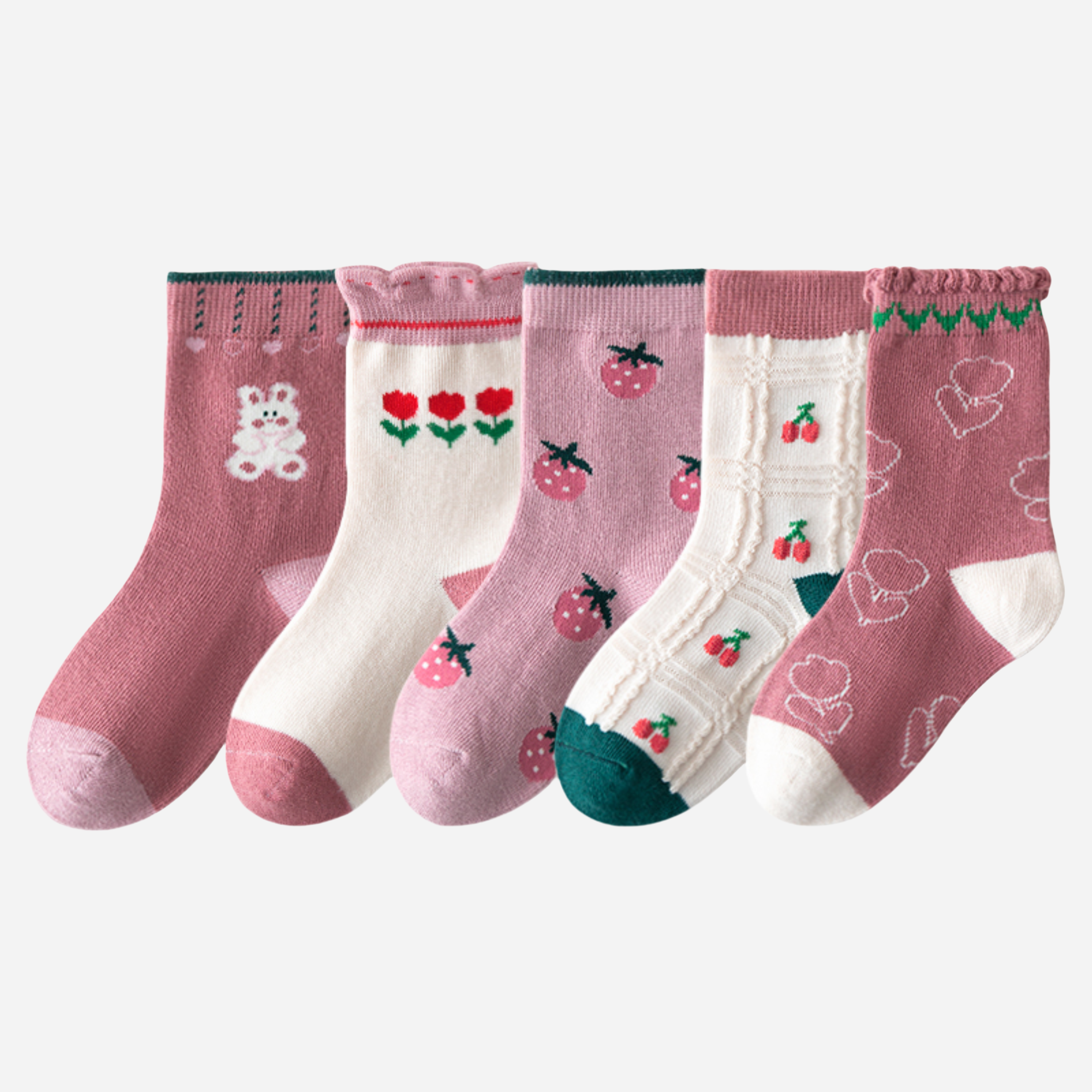 Kid's Girls' Bear & Berry Crew Socks - 5 Pairs