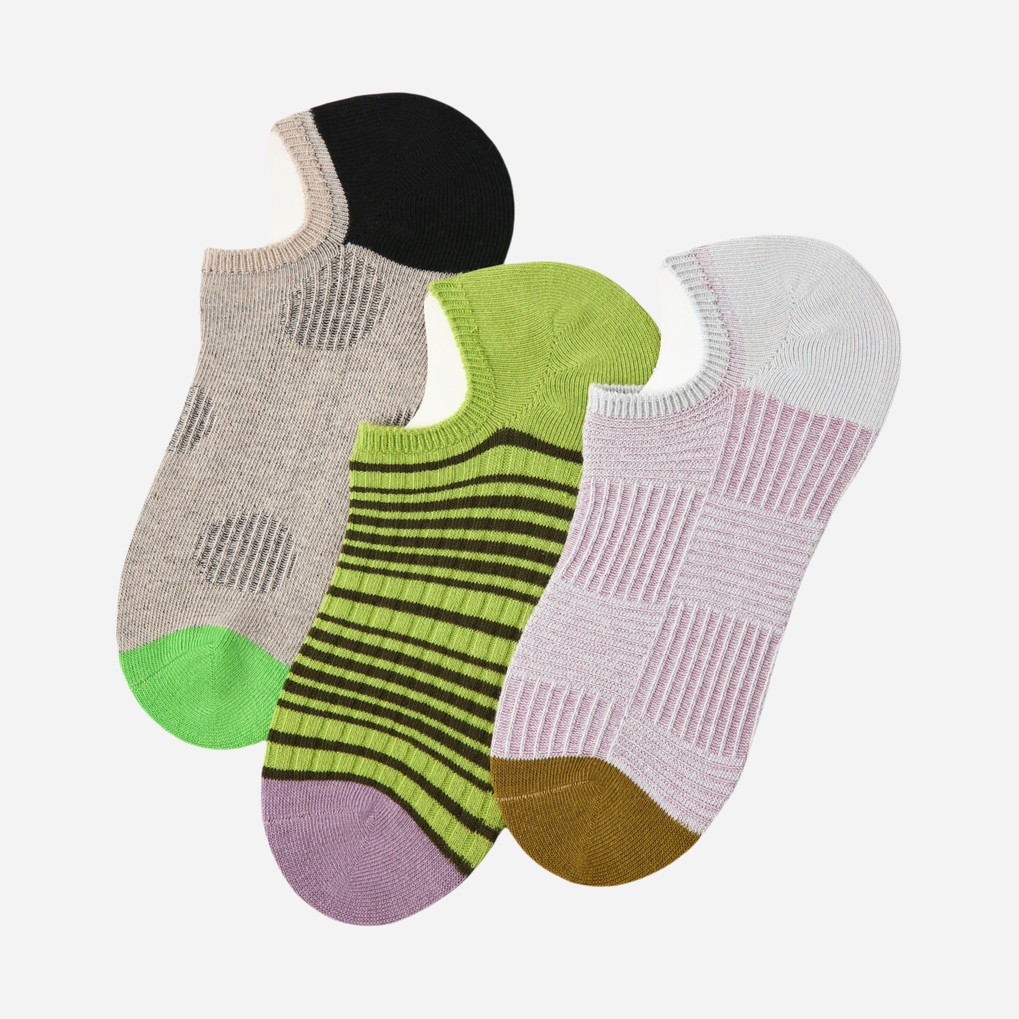 Women's Patterned Color Block No-show Socks - 3 Pairs