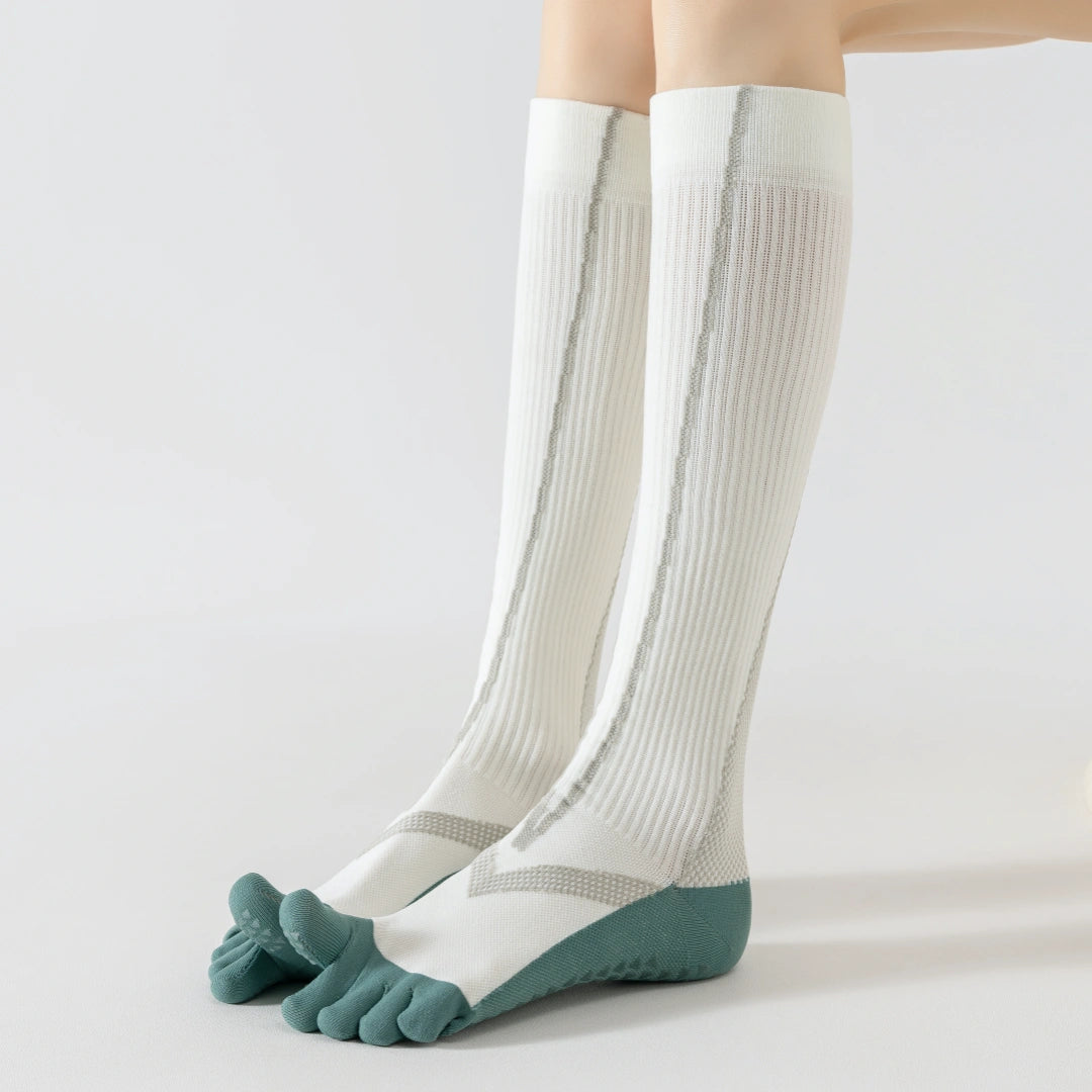 Professional Non-Slip Five-Toe Yoga Knee-High Socks - detail photo showing secure grip comfort