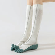 Professional Non-Slip Five-Toe Yoga Knee-High Socks - detail photo showing secure grip comfort