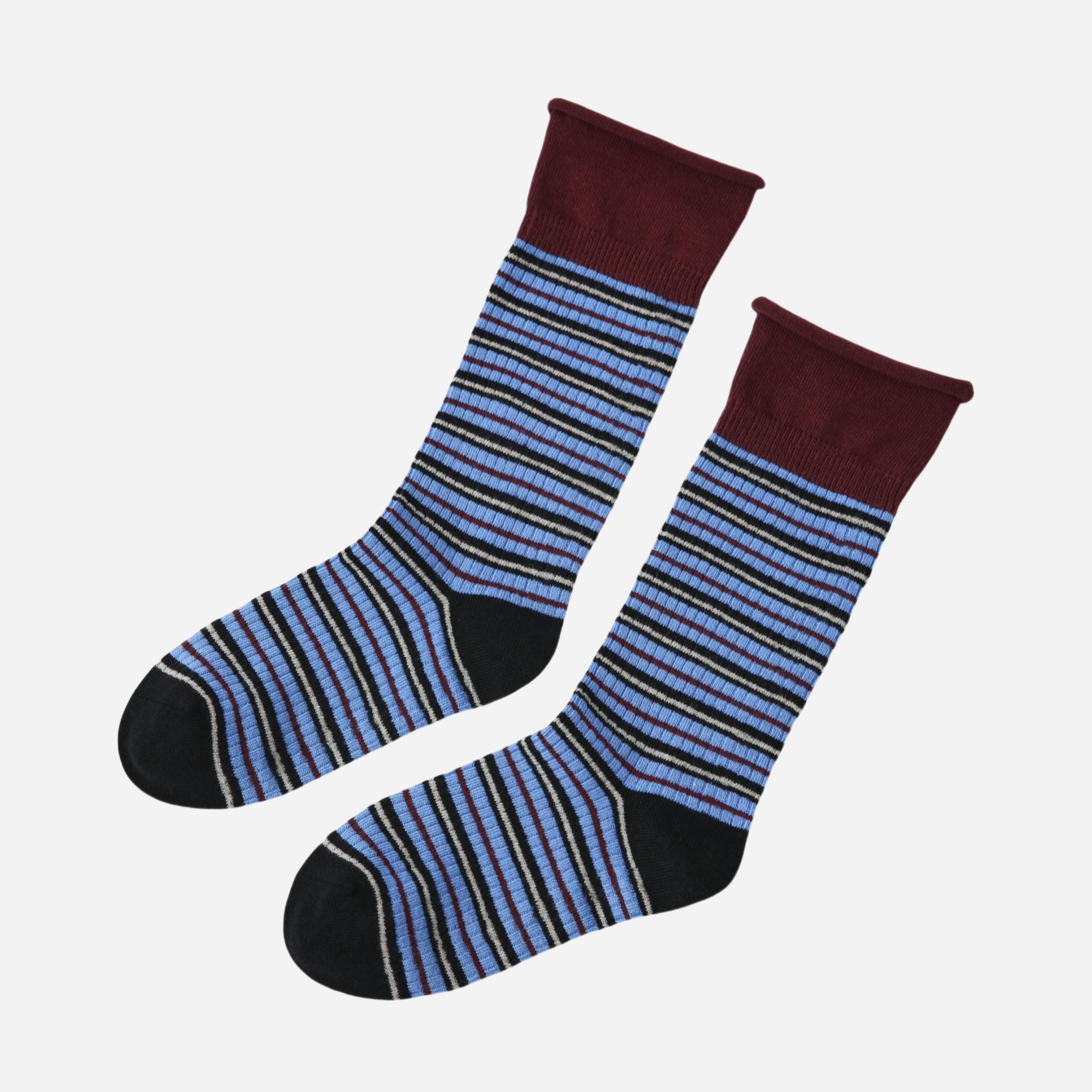 Women's Maroon Cuff Stripe Crew Socks - Single Pair