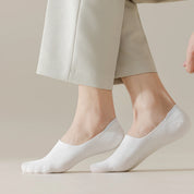 Men's Mulberry Silk & Modal Ultra-Thin No-Show Socks - product photo showing modal and mulberry silk comfort