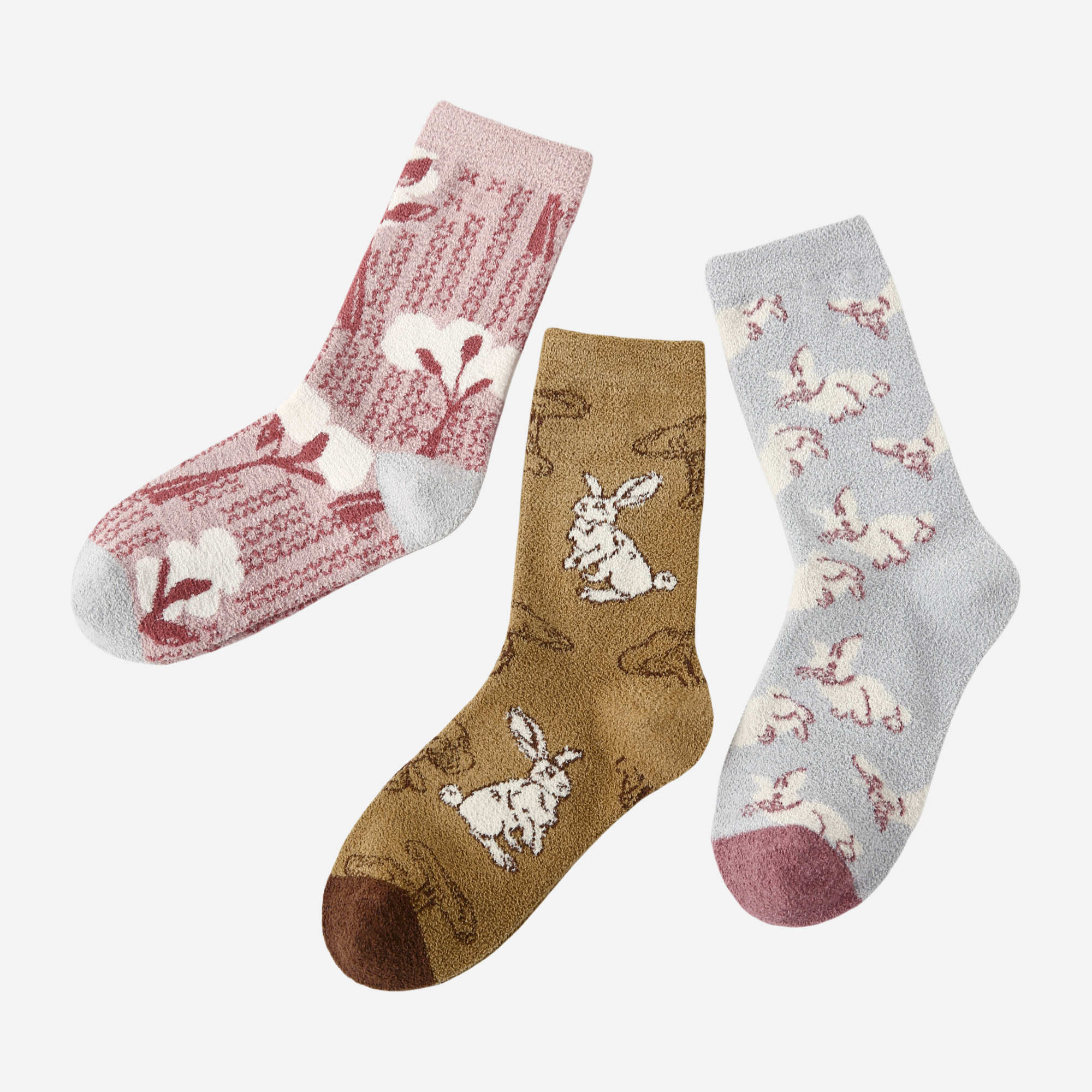 Women's Fuzzy Woodland Bunny Socks - 3 pairs