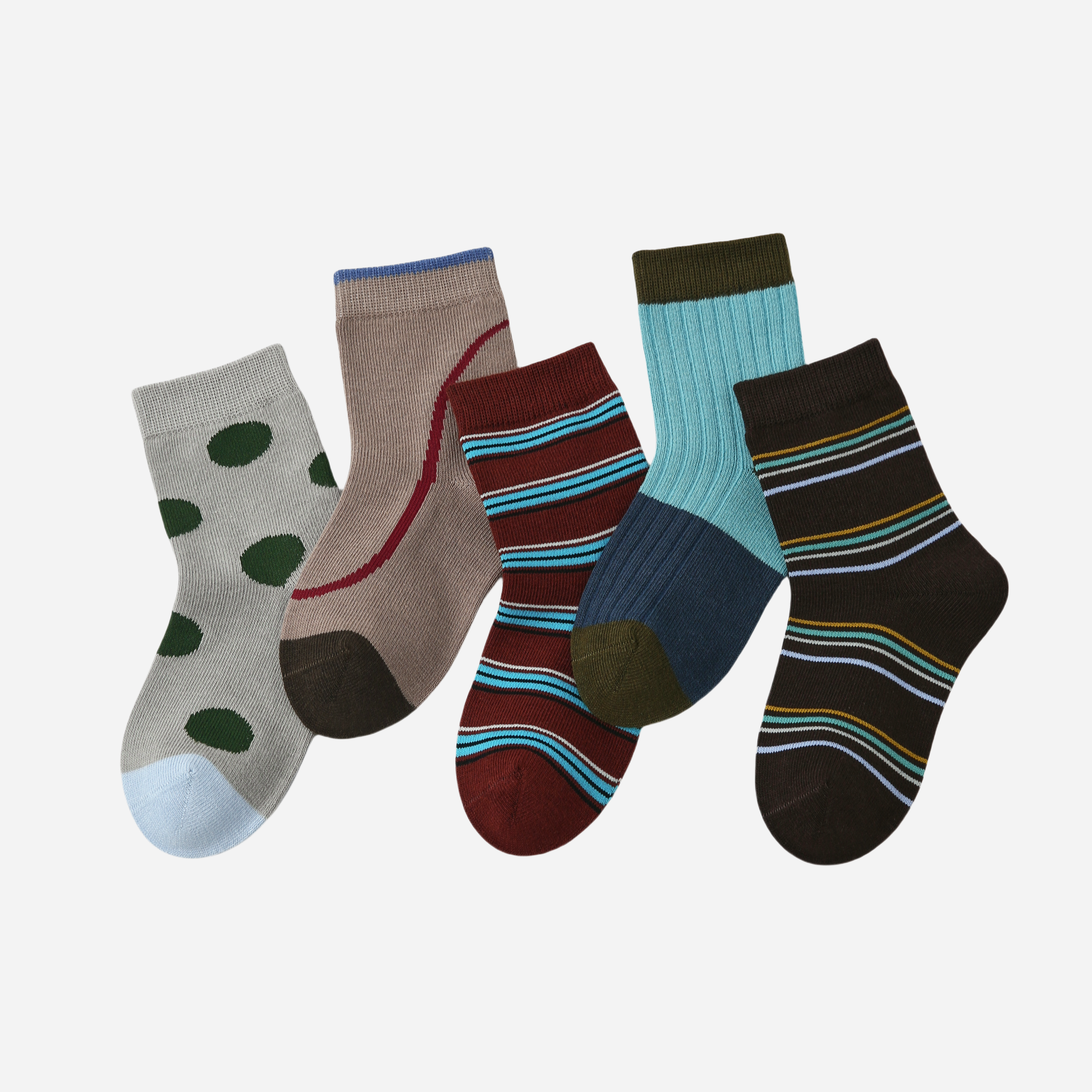 Kids' Mocha Speckle & Stripe-5 Pack