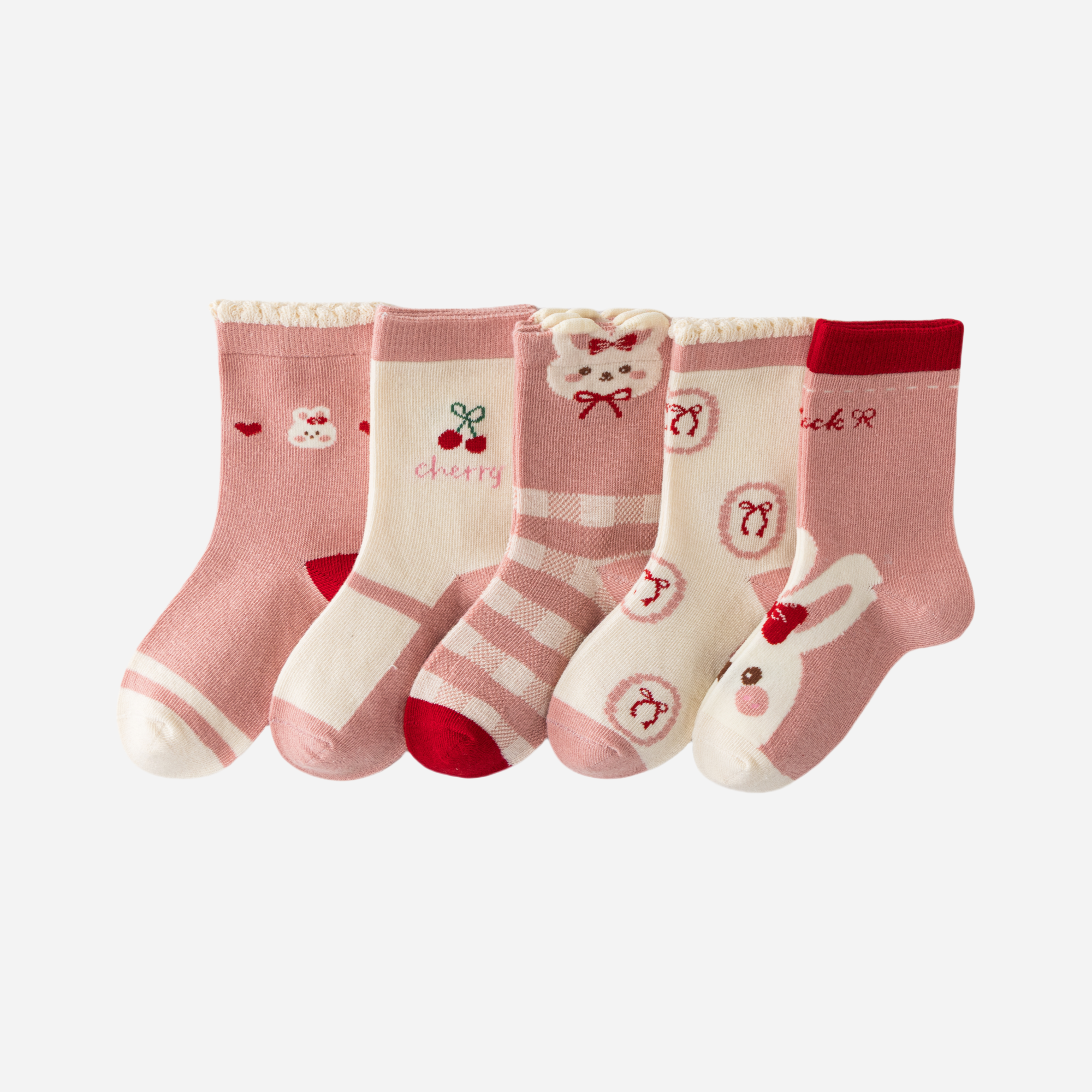 Kid's Sweet Bunny & Cherry Socks - 5 Pairs