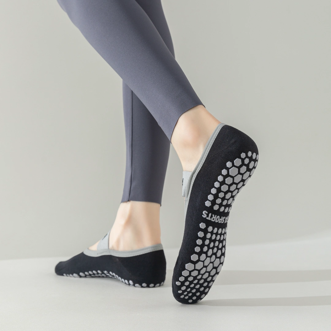 Women's Mercerized 92% Cotton Pilates Socks - product photo showing secure grip comfort