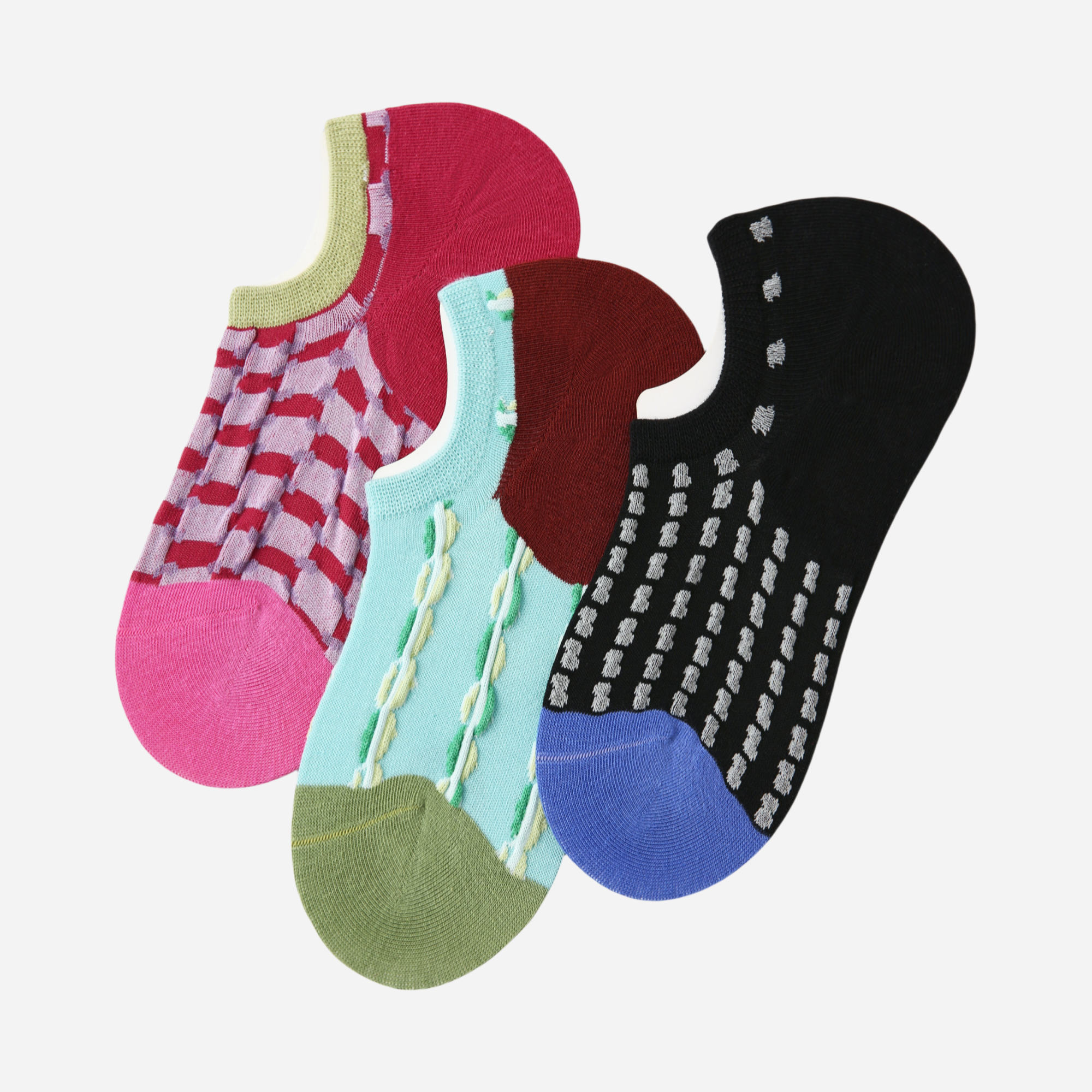 Women's Colorful Patterned No-Show Socks - 3 Pairs