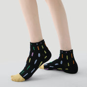 "Mosaic Dream" Geometric Color-block Ankle Socks 3-Pack