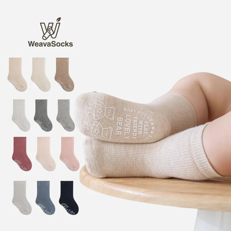 Babies' Non-Slip Socks with Bear Grips-3 Pairs