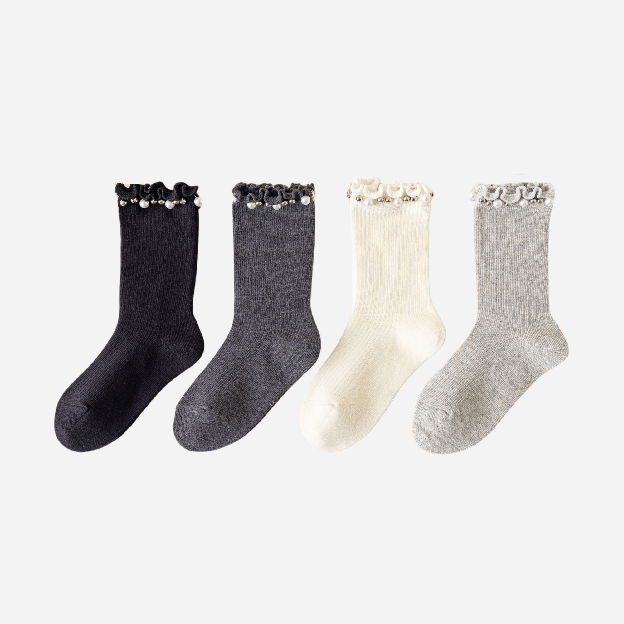 Kid's Dainty Pearl Crew Socks - 2 Pairs