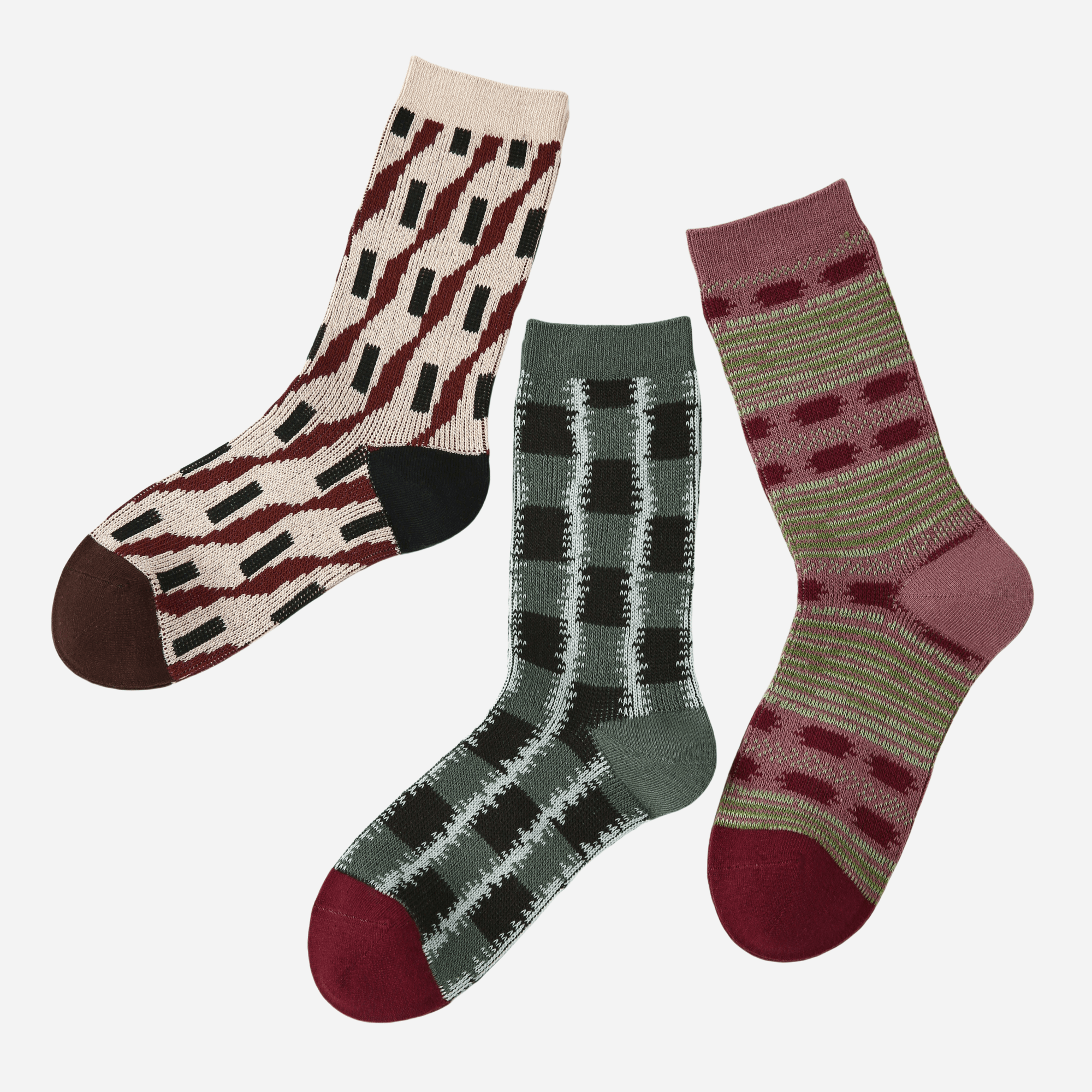 Women's Retro Geometric Crew Socks - 3 pairs