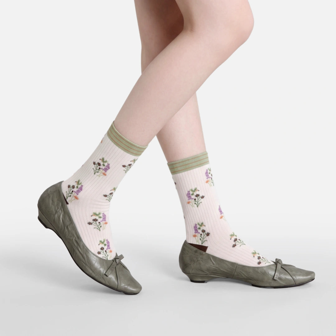 Women's Designer 3D Botanical & Shimmer Floral Crew Socks (3-Pack)