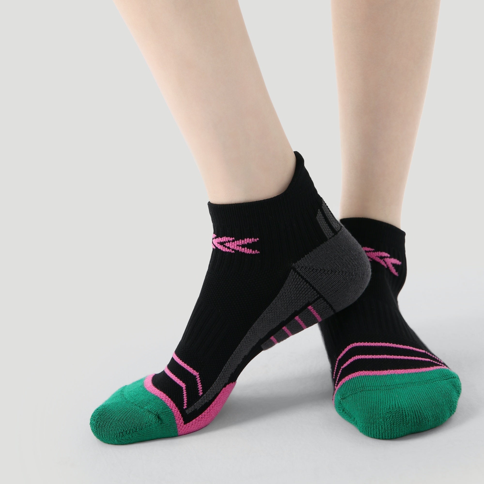 Women's Performance Cushioned Ankle Socks - Black & Neon Pink