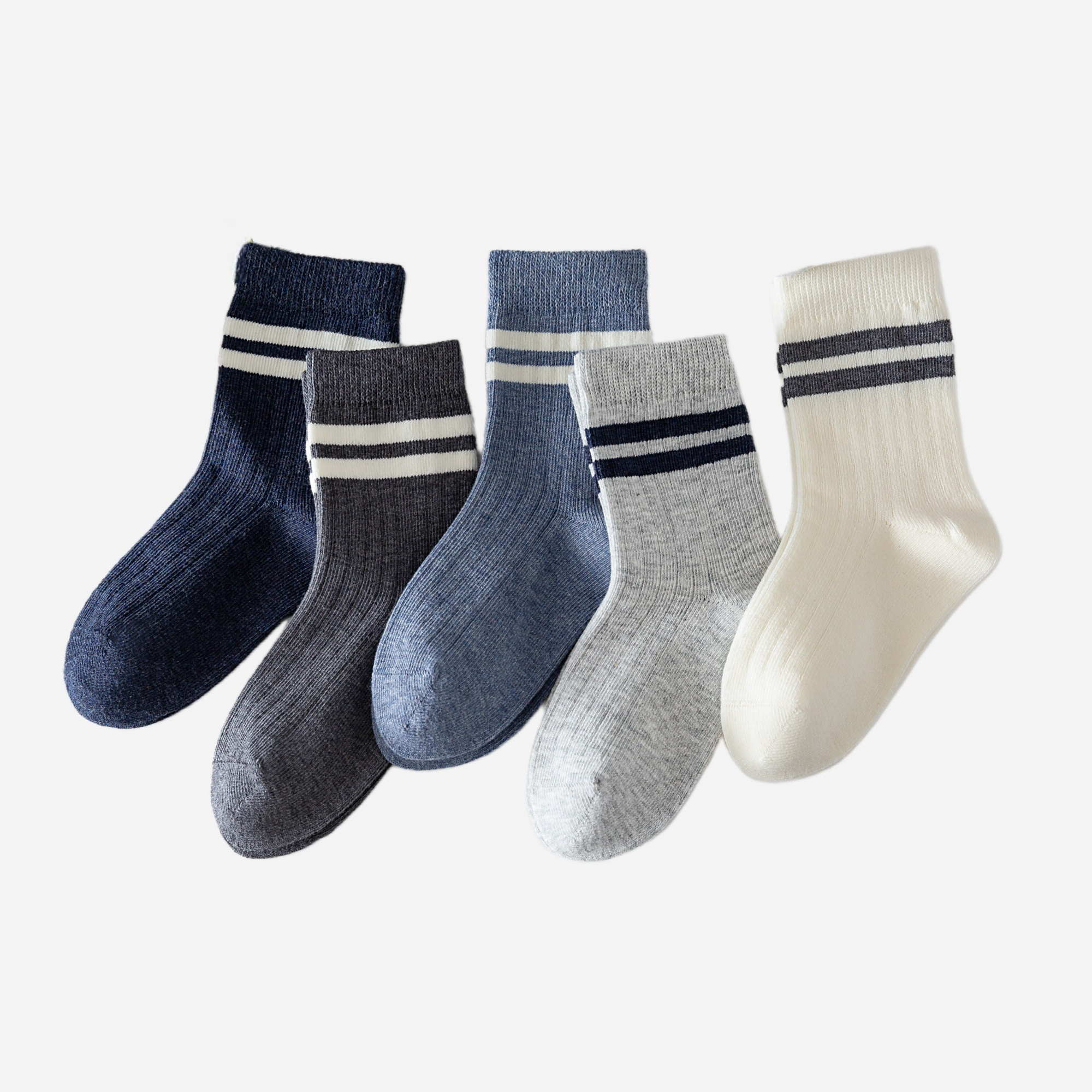 Kid's Classic Stripe Ribbed Crew Socks - 5 Pairs