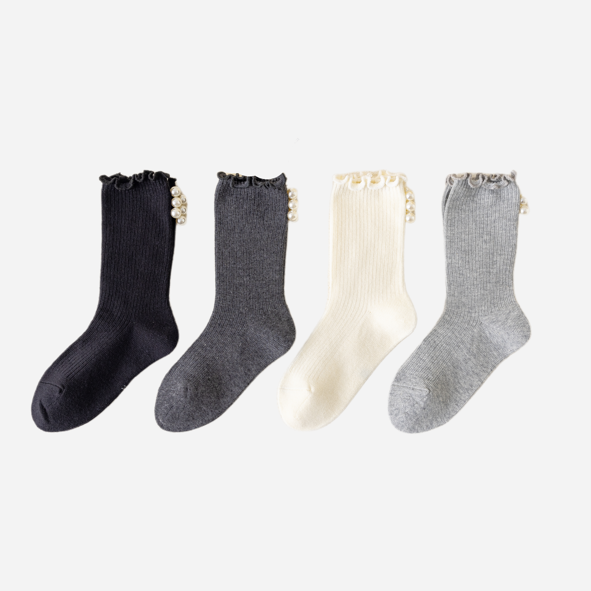 Kid's Sweet Pearl Trim Socks - 2 Pairs