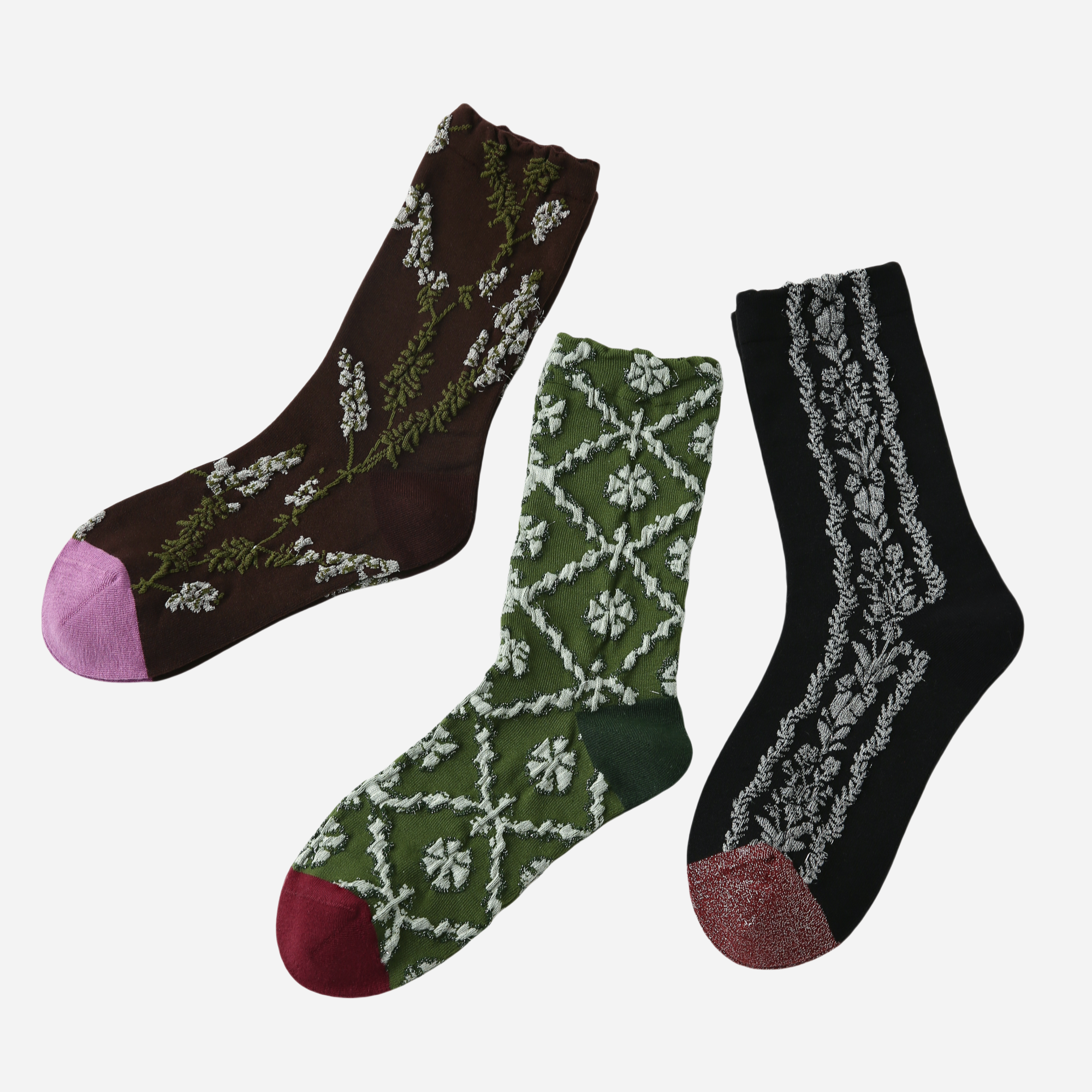 Women's Intricate Floral Crew Socks - 3 pairs