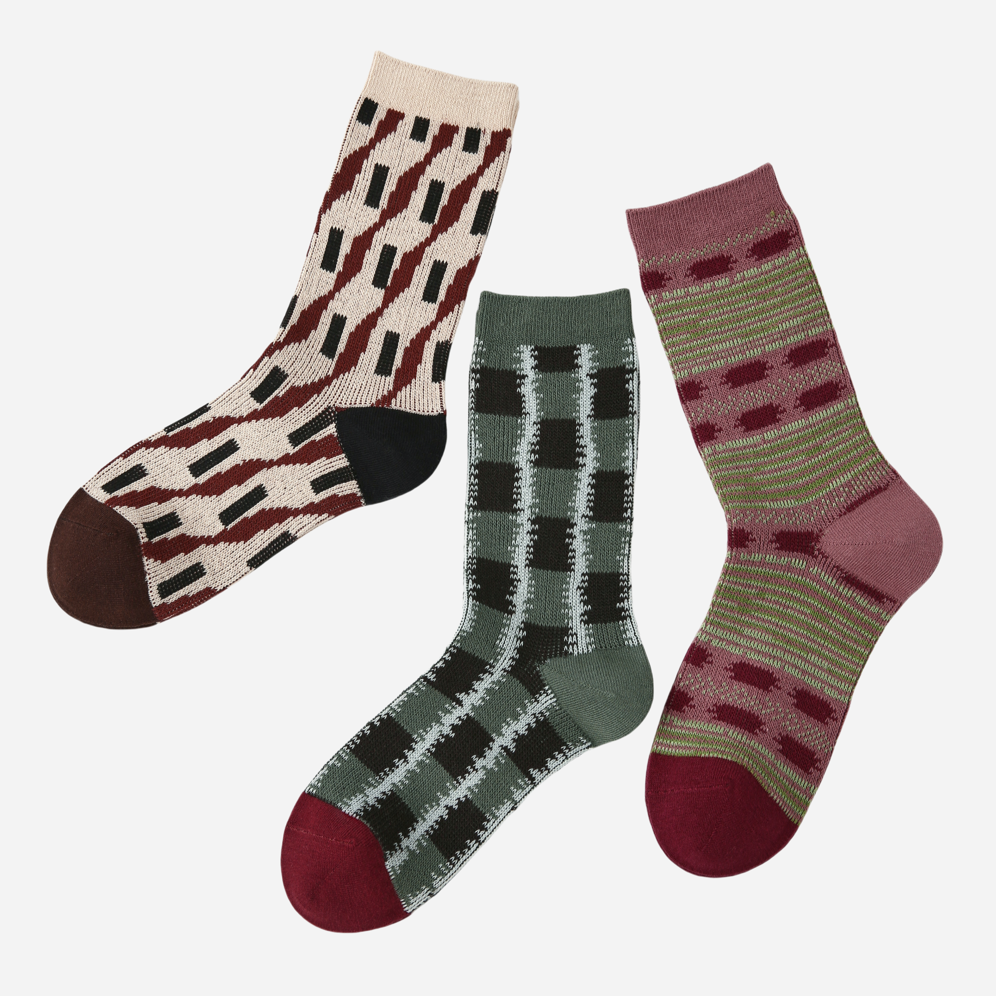 Women's Grid Rhythm in Coffee Berry-3 Pack