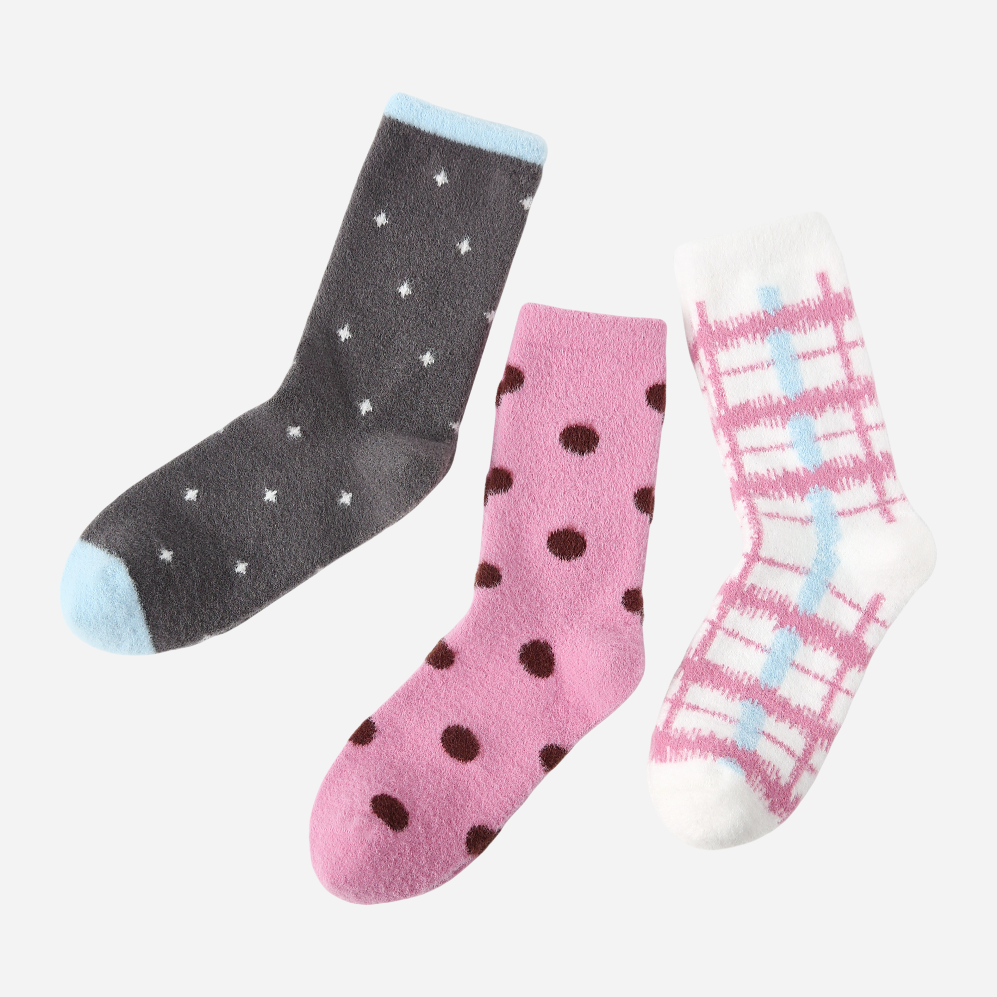 Women's Polka Dot & Plaid Cozy Socks - 3 pairs