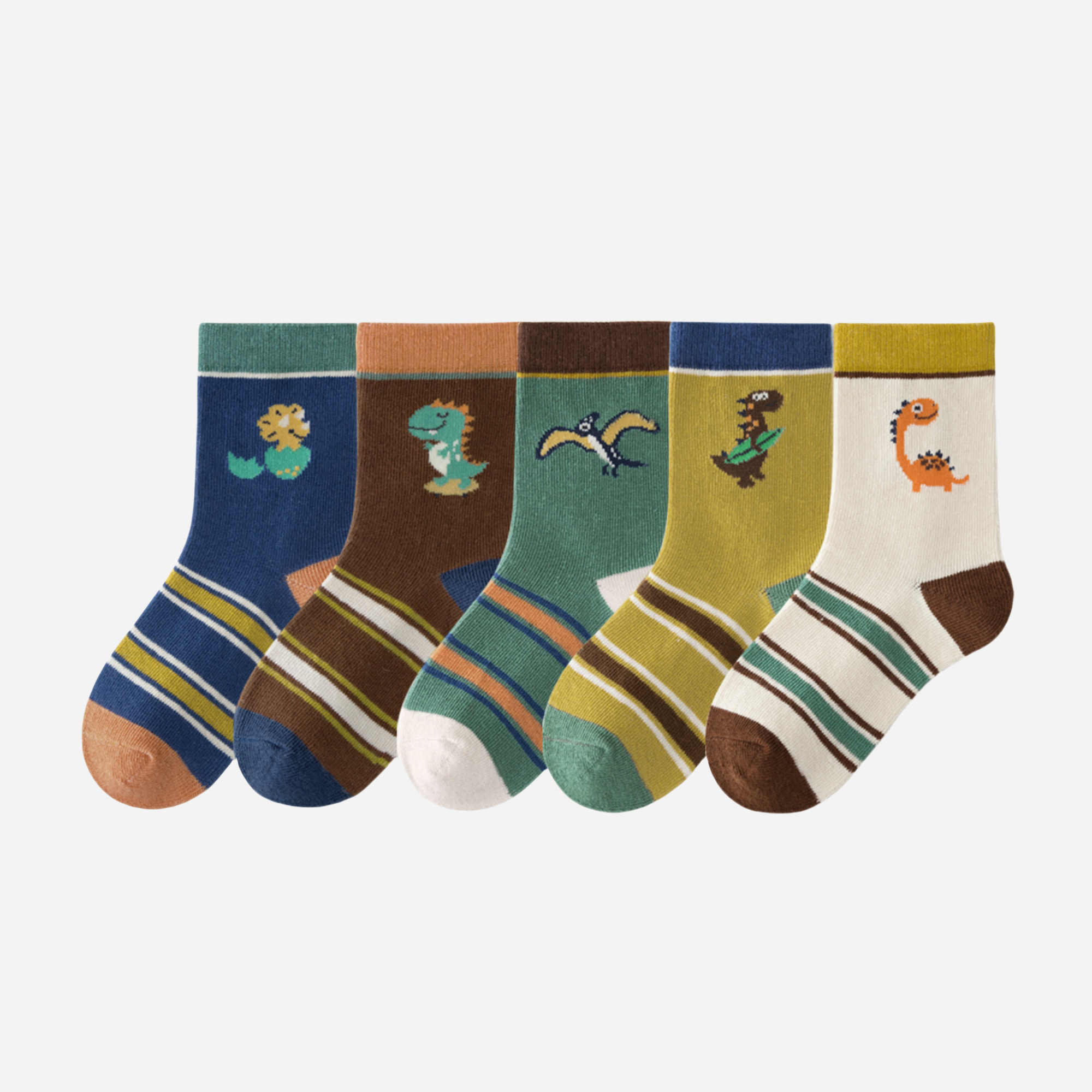 Kid's Retro Dinosaur Crew Socks - 5 Pairs
