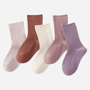 Kid's Classic Solid Color Ribbed Socks D - 5 Pairs - Weavasocks