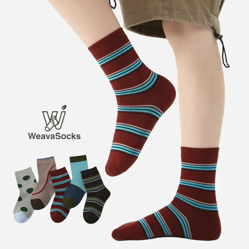 Kid's Modern Retro Patterned Socks - 5 Pairs