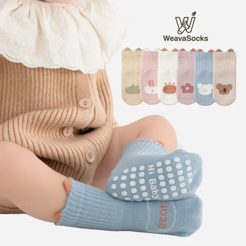 Babies' Cartoon Grip Socks-3 Pairs