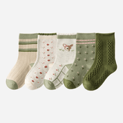 Kid's Girls' Woodland Fawn & Floral Crew Socks - 5 Pairs - Weavasocks