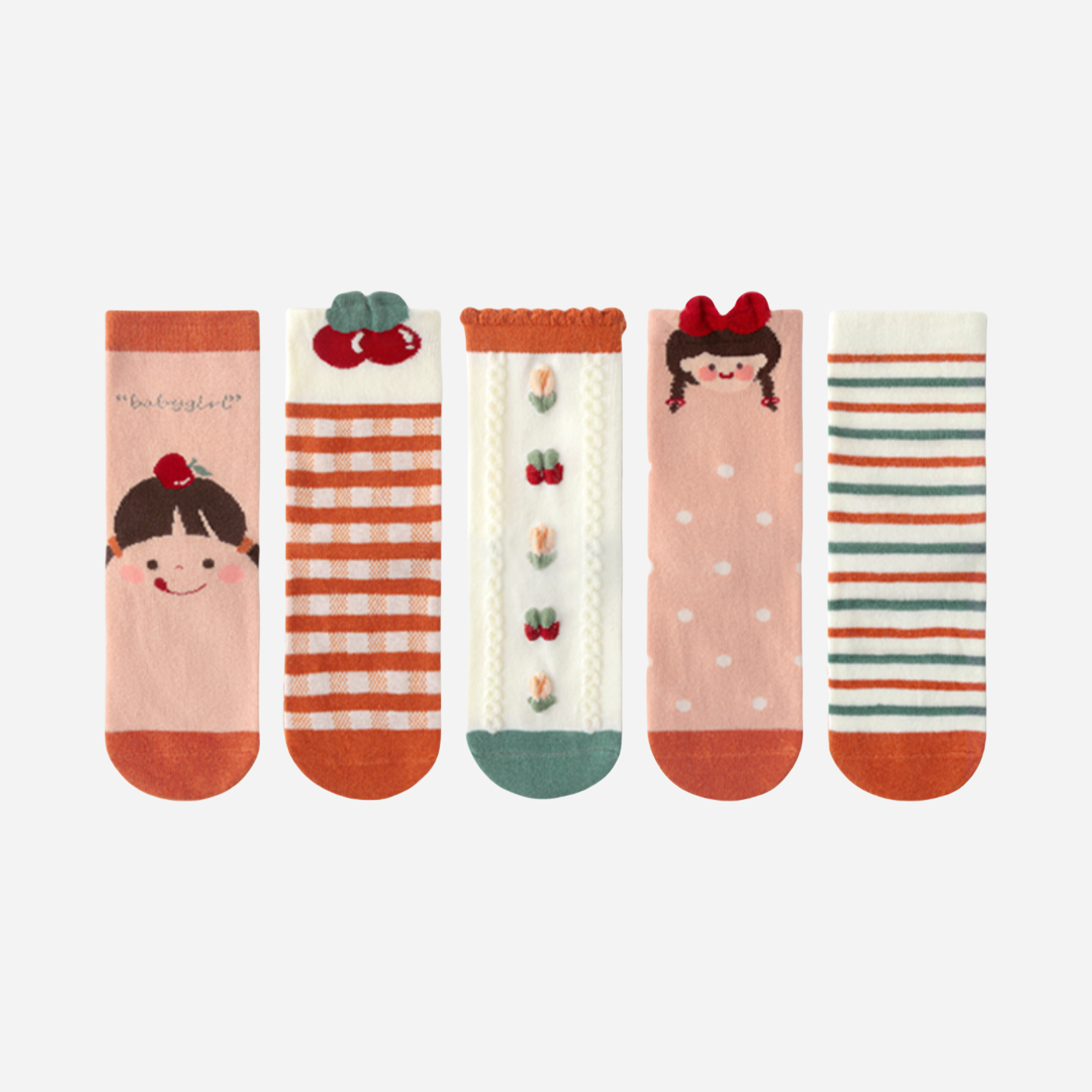 Kid's Girls' Autumn Character Crew Socks - 5 Pairs