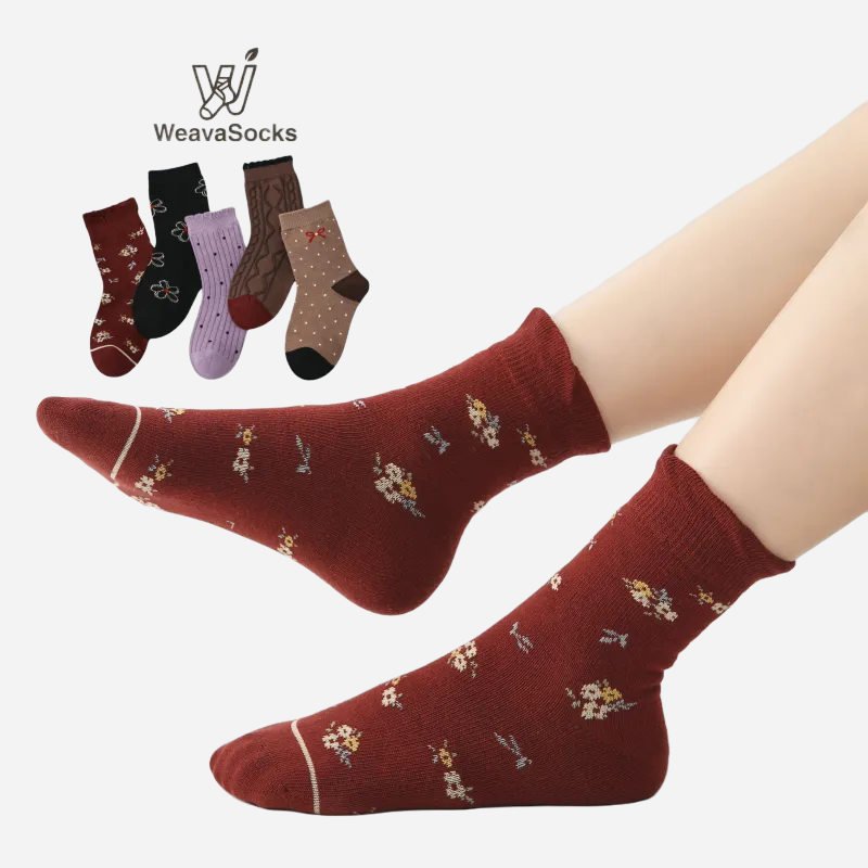 Kid's Girls' Vintage Charm Crew Socks - 5 Pairs