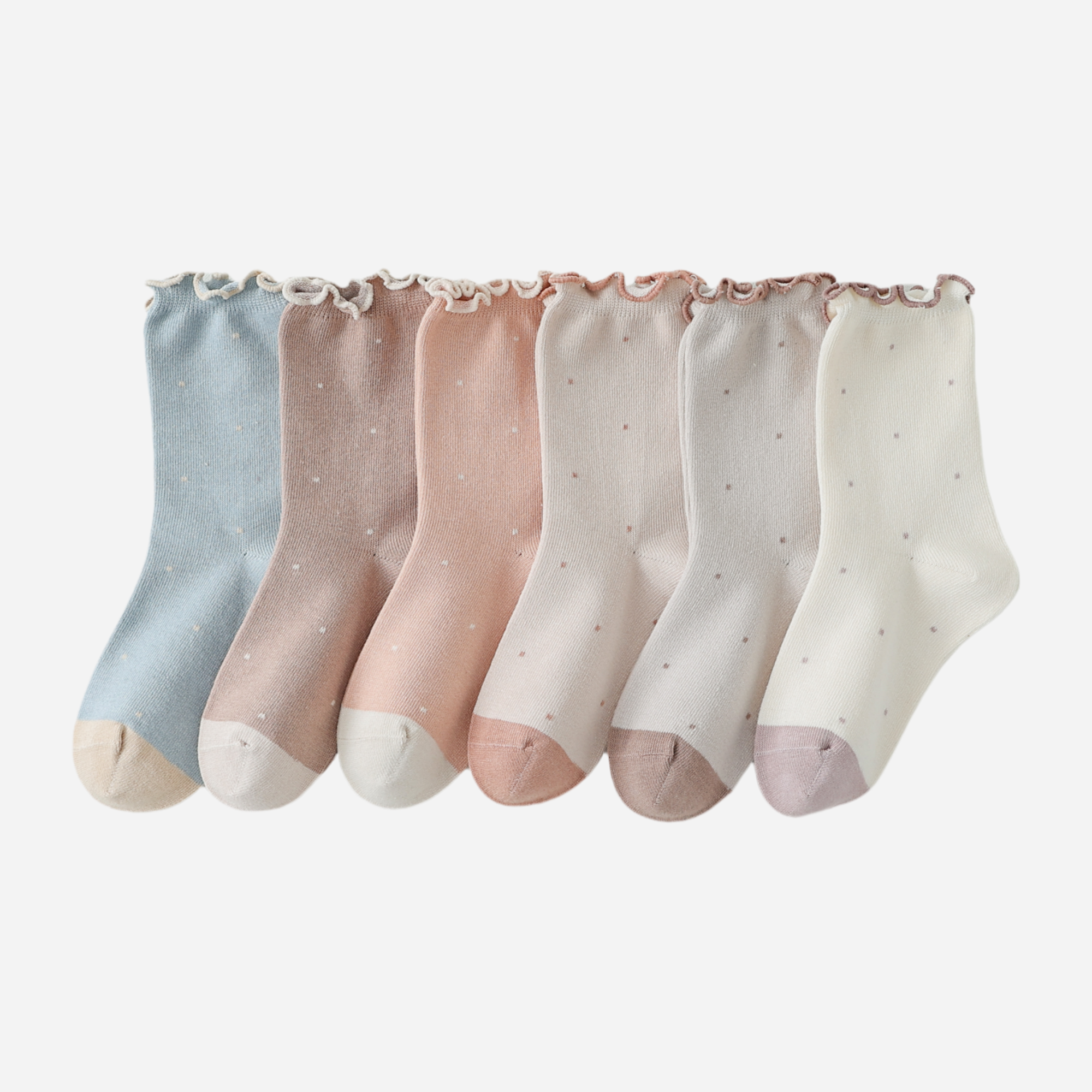 Kid's Pastel Dot Lettuce Cuff Socks - 4 Pairs