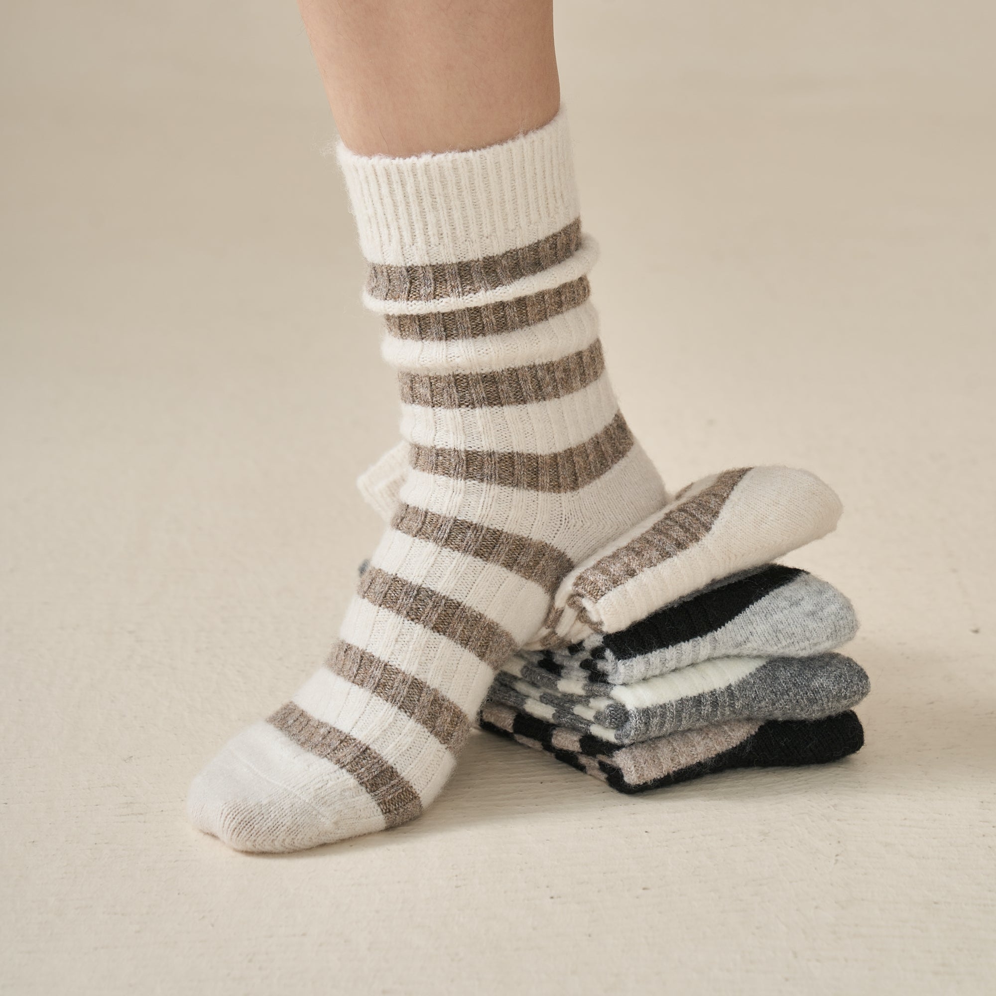 Women's Cozy Wool Blend Striped Socks - Single Pair