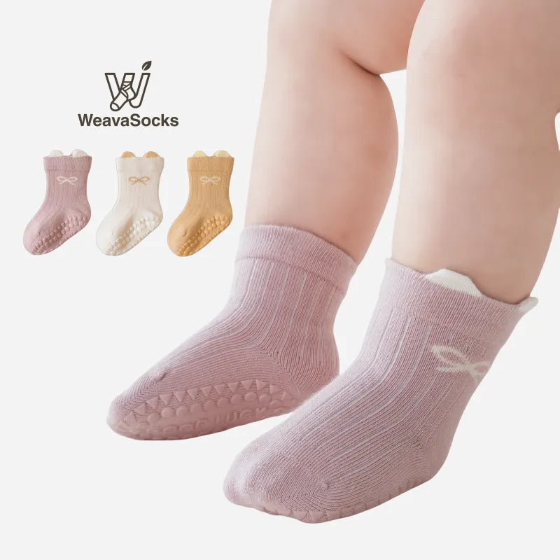 Babies Dainty Bow Grip Socks-3 Pairs