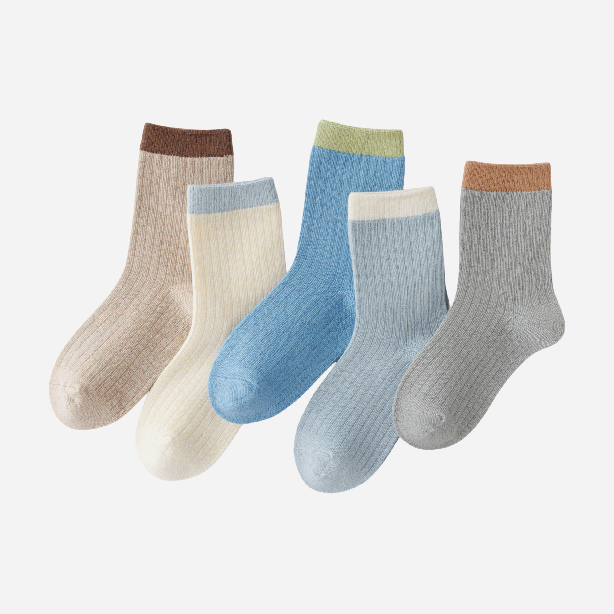 Kid's Tipped Cuff Ribbed Cotton Socks - 5 Pairs