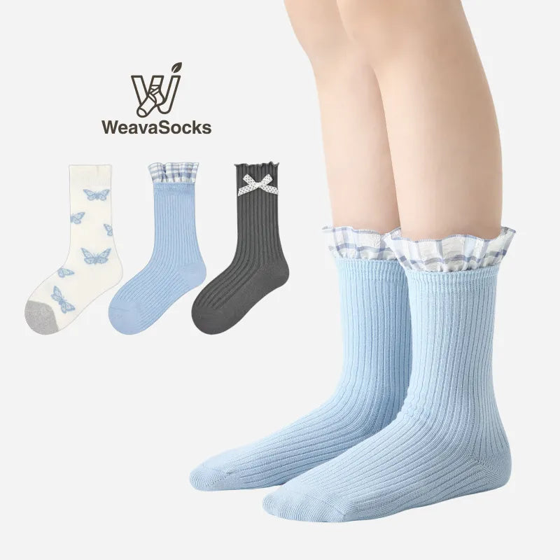 Kid's Girls' Sweet Preppy Ruffle Socks - 3 Pairs