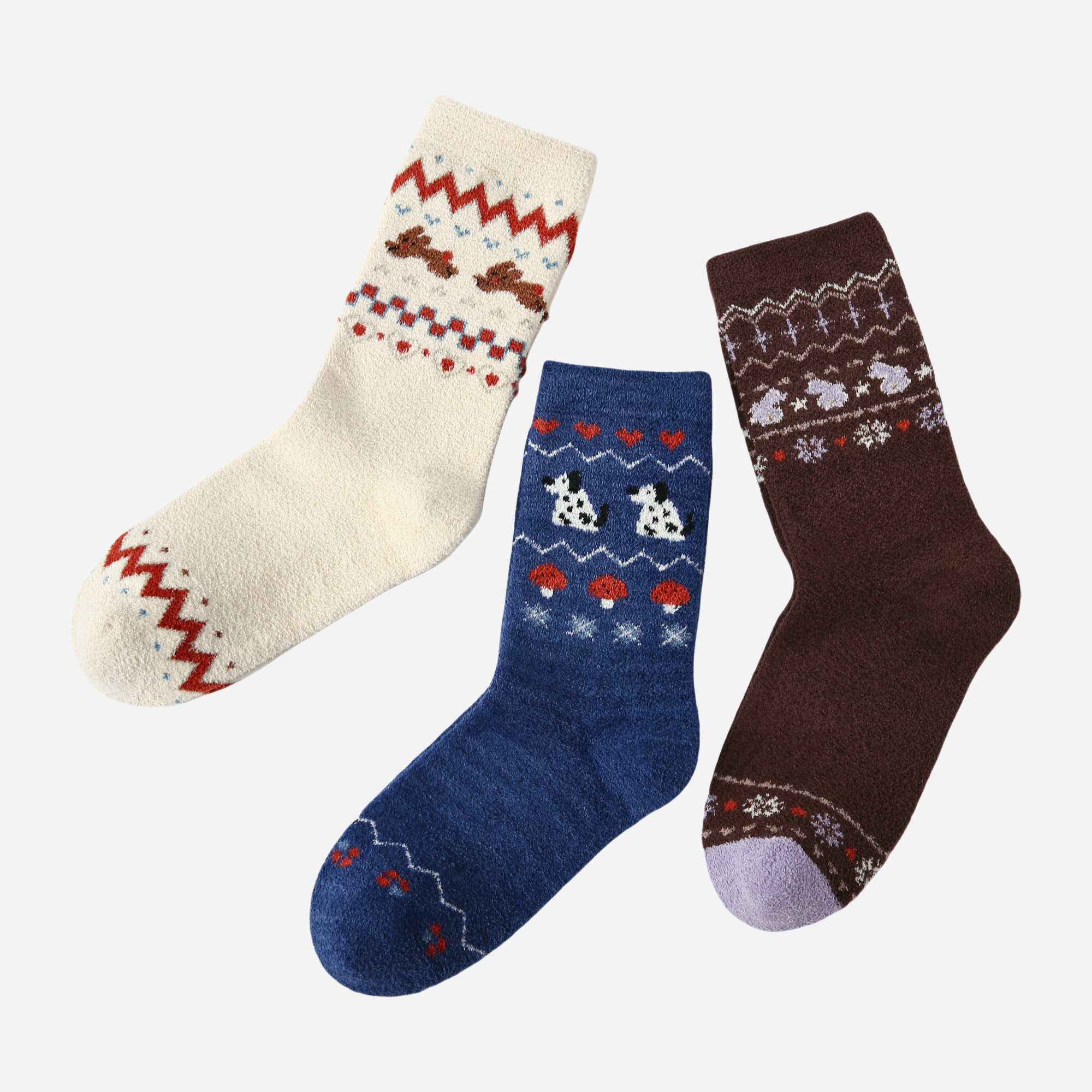 Women's Fuzzy Cabin Crew Socks - 3 pairs