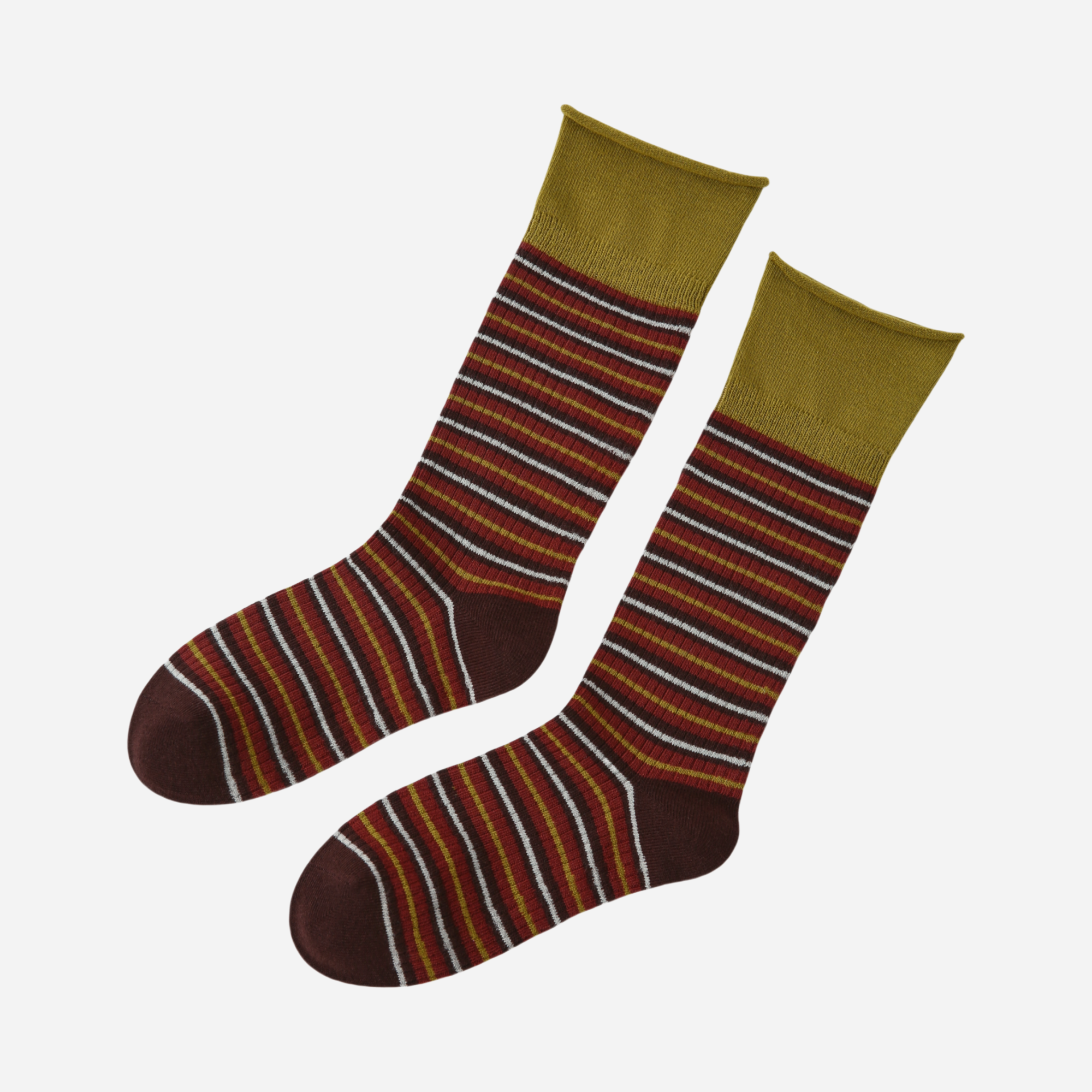 Women's Olive Cuff Stripe Crew Socks - Single Pair