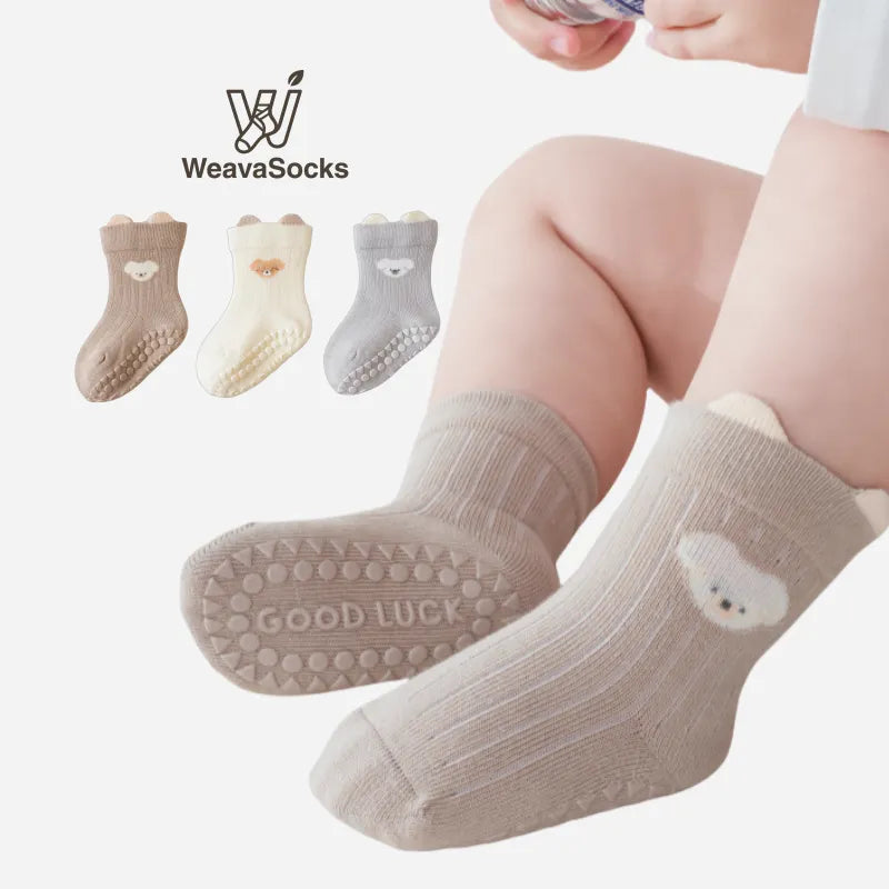 Babies Peekaboo Bear Grip Socks-3 Pairs