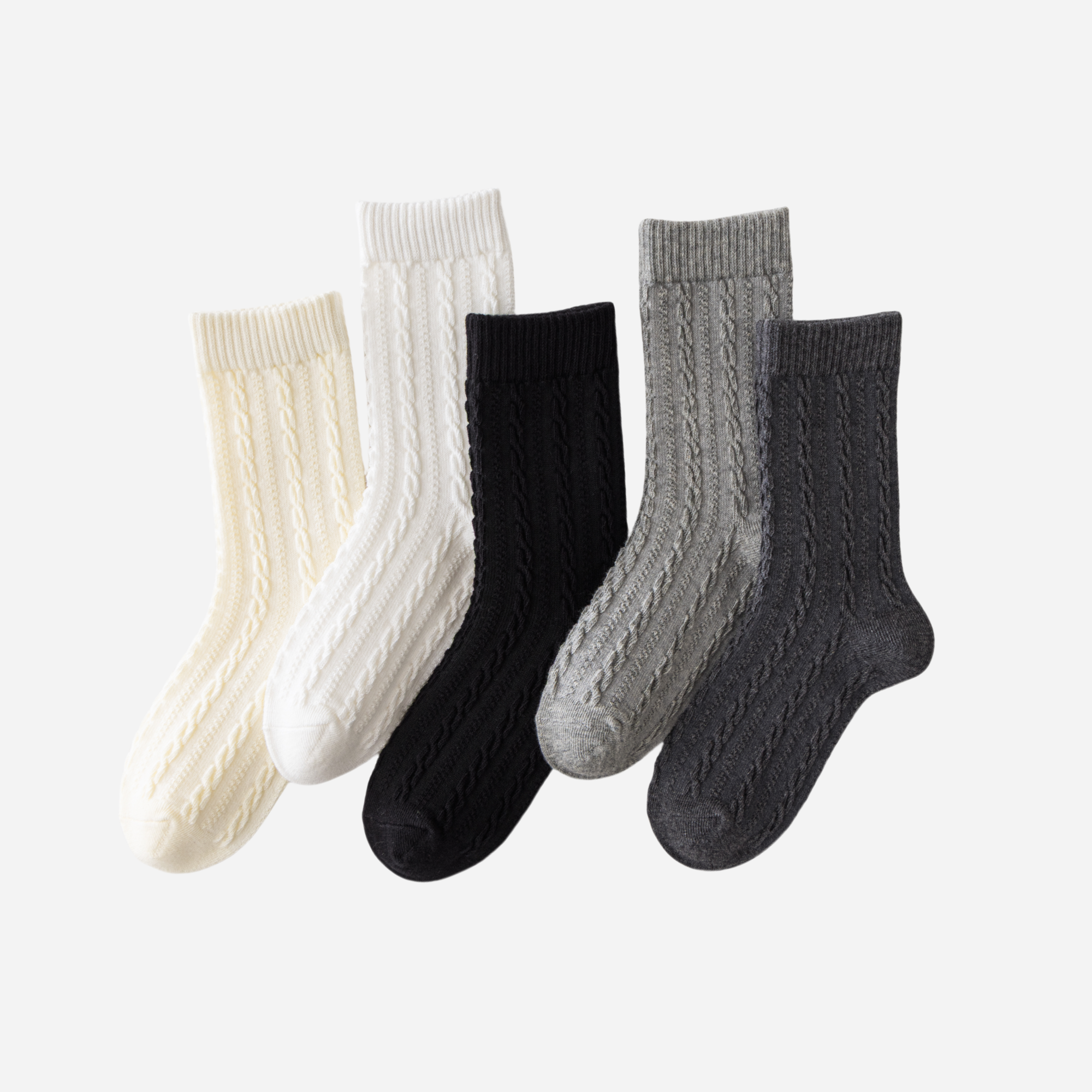 Kid's Classic Cable-Knit Crew Socks - 5 Pairs